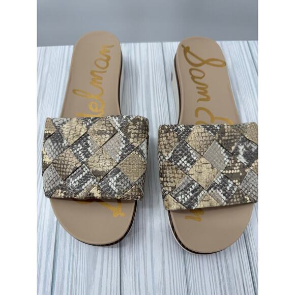 SAM EDELMAN Sz 9 M‎ Sandals Sport Slide Adaley Beige Woven Vegan Snake Comfort - Picture 2 of 11